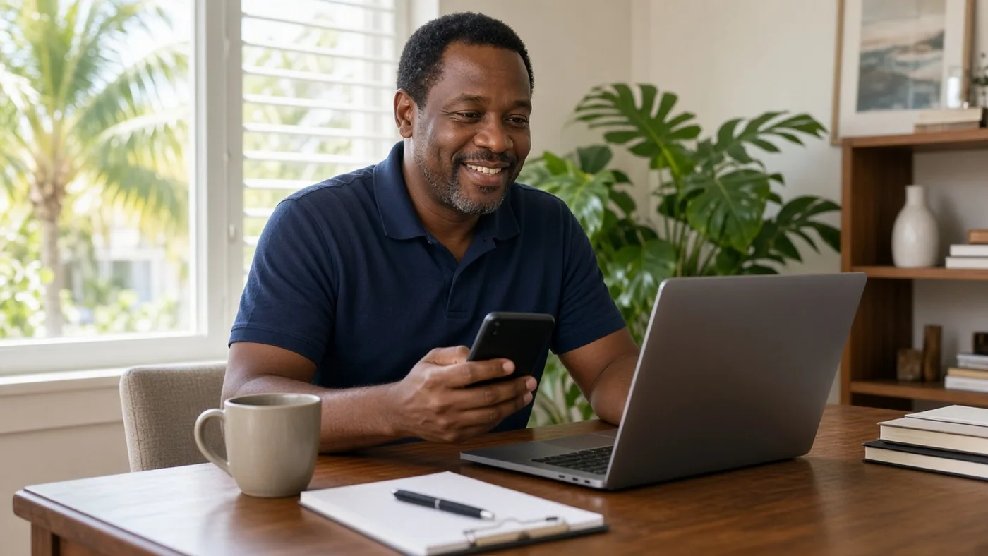 A business owner on a Zoom setup session at his desk